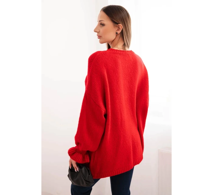 Dámsky sveter z mohéru a vlny voľného strihu červený