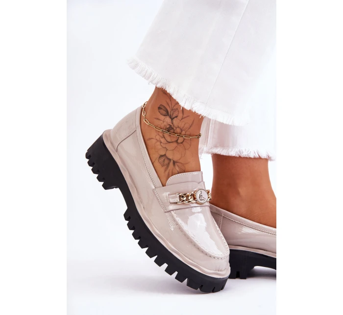 Lakierowane Mokasyny Na Platformie Jasnoszare Ronin