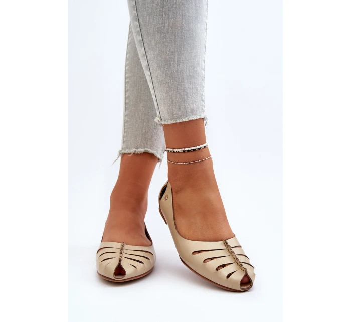 model 21650286 Pohodlné Dámské Kožené Baletky Beige - Zazoo