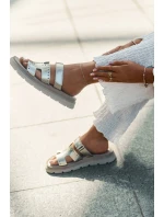 Klapki Damskie Z Naturalnej Skóry Na Platformie Zazoo 40440 Złote