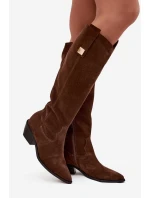 Kožené semišové kozačky cowboyové zateplené Zazoo 4224 čokoládové