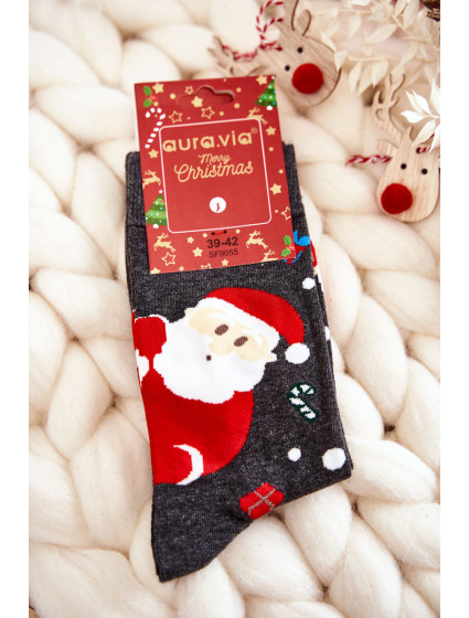 Pánske vianočné bavlnené ponožky so Santa Clausom tmavosivé