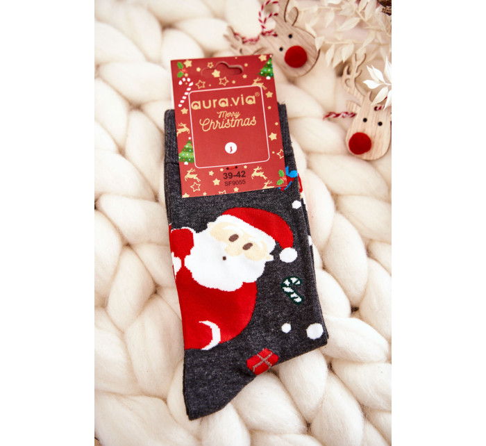 Pánske vianočné bavlnené ponožky so Santa Clausom tmavosivé