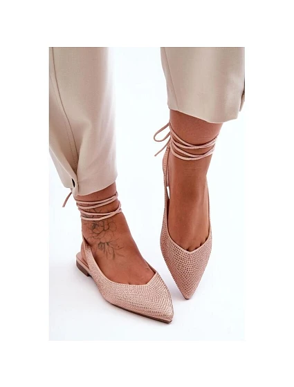 Dámské vázané baleríny s kamínky Béžová model 22011567 - Inello