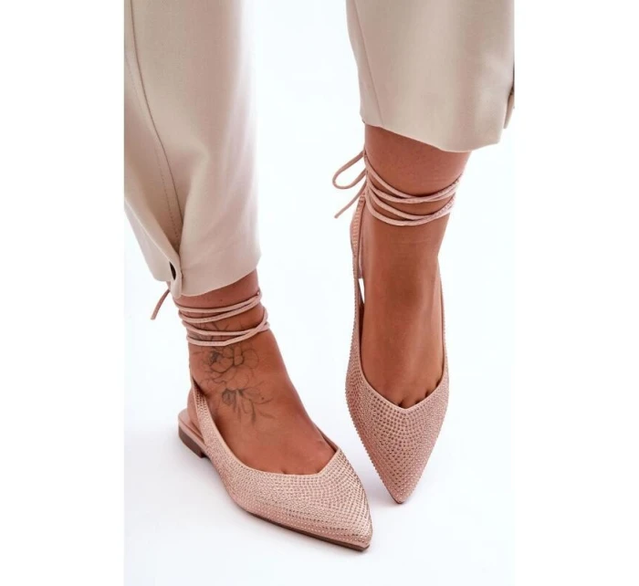 Dámske baleríny s uzlami a kamienkami 6140 Beige - Diamantique