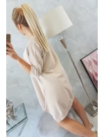 Šaty s potlačou a rozšírenou spodnou časťou béžovej Šaty s potlačou a rozšírenou spodnou časťou béžovej