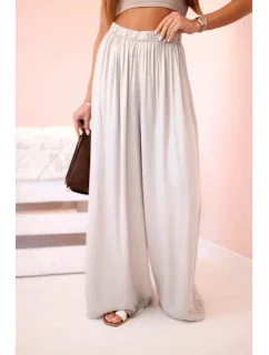 Dámske široké viskózové nohavice s elastickým pásom tmavo béžové