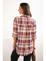 Dámská bavlněná košile s delším zadním dílem kostkovaná model 21379166 - K-Fashion
