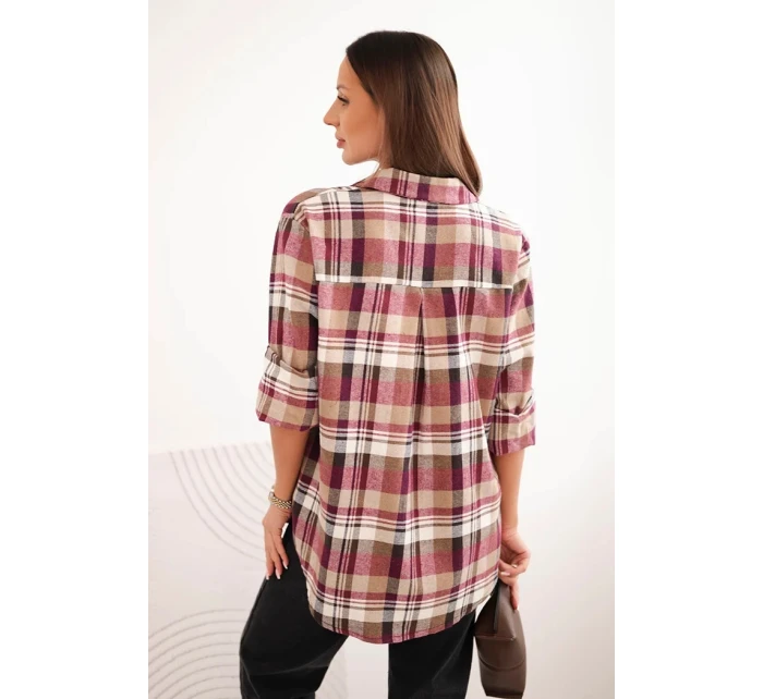Dámská bavlněná košile s delším zadním dílem kostkovaná model 21379166 - K-Fashion