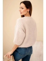 Dámsky mohérový sveter s krátkymi rukávmi béžovej farby