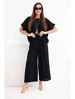 Dámska viskózna blúzka s krátkym rukávom a široké nohavice čierna