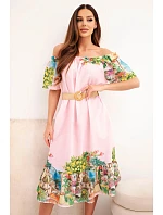 Dámske šaty v španielskom štýle s opaskom a krátkymi rukávmi candy pink Dámske šaty v španielskom štýle s opaskom a krátkymi rukávmi candy pink
