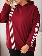 Dámska mikina Plus Size z viskózy s kapucňou a ozdobnými pruhmi, bordová farba