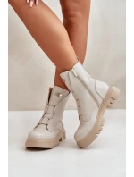 Zateplené boty pro ženy na zip z eko kůže světle béžové model 21670042 - Boto
