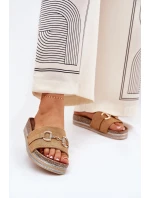 Klapki Damskie Na Platformie Ze Złotą Ozdobą I Brokatem Camel Morisela