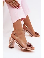 Průhledné sandály na podpatku s krystaly model 22133634 Růžové Zlaté - D&A