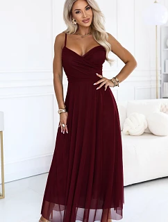 maxi šaty na ramínka s výstřihem do V – vínová model 22272567 - numoco basic