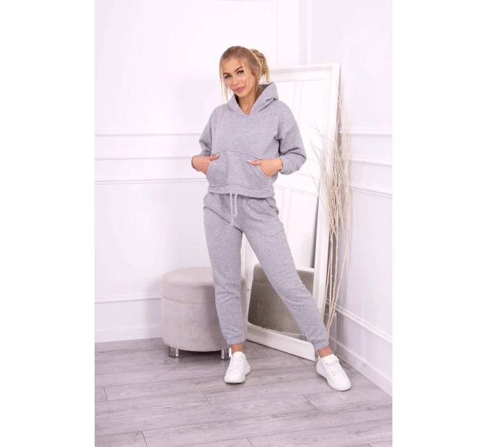 Teplá súprava s mikinou so zaväzovaním vpredu šedá