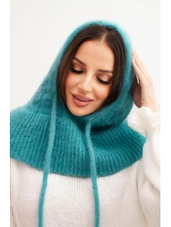 Dámska čiapka s kapucňou, šnurovaním a pleteným vzorom, mentolová