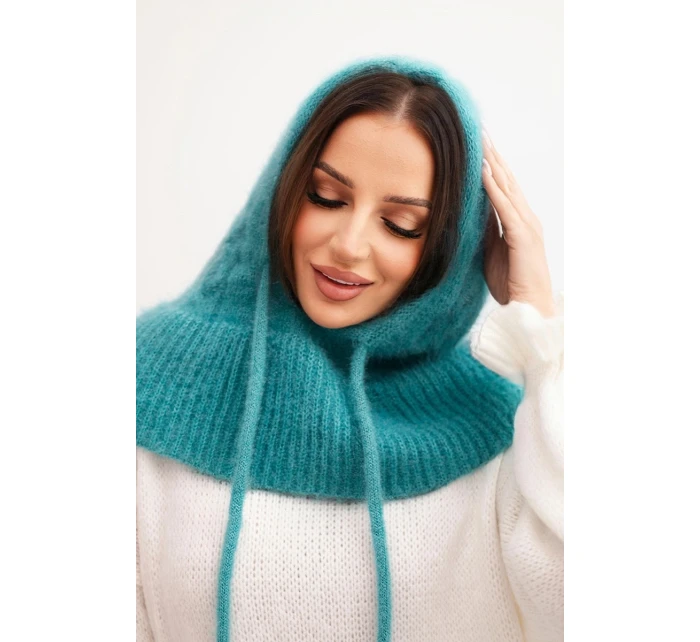 Dámska čiapka s kapucňou, šnurovaním a pleteným vzorom, mentolová Dámska čiapka s kapucňou, šnurovaním a pleteným vzorom, mentolová