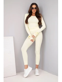 Dámsky pruhovaný viskózový set s dlhým rukávom a legínami žltý