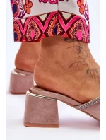 Zamszowe Klapki Na Obcasie S.Barski KV-612-2 Beżowe