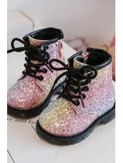 Dziecięce Brokatowe Botki Ocieplane z Suwakiem Multikolor Saussa