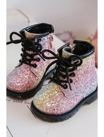 Dziecięce Brokatowe Botki Ocieplane z Suwakiem Multikolor Saussa Dziecięce Brokatowe Botki Ocieplane z Suwakiem Multikolor Saussa