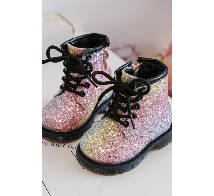 Dziecięce Brokatowe Botki Ocieplane z Suwakiem Multikolor Saussa Dziecięce Brokatowe Botki Ocieplane z Suwakiem Multikolor Saussa