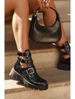 Lakované dámské s pásky a Černé model 21709075 - Boto Lakované dámské s pásky a Černé model 21709075 - Boto