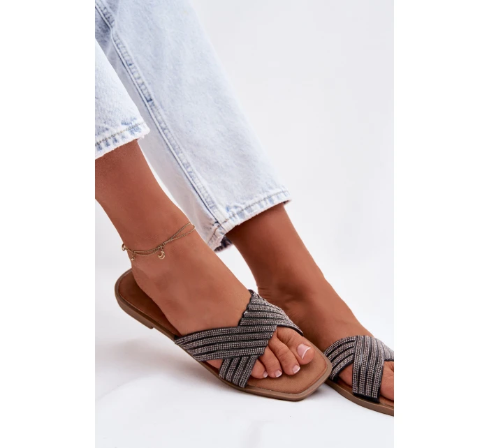 Dámské ploché nazouváky se štrasem Černé Zinnia