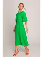 model 20966284 Šaty s puff rukávy zelené - STYLOVE