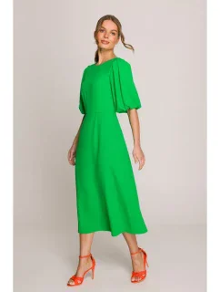 model 20966284 Šaty s puff rukávy zelené - STYLOVE