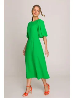 model 20966284 Šaty s puff rukávy zelené - STYLOVE
