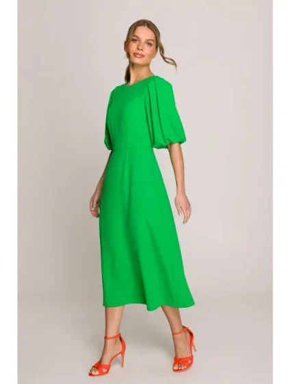model 20966284 Šaty s puff rukávy zelené - STYLOVE