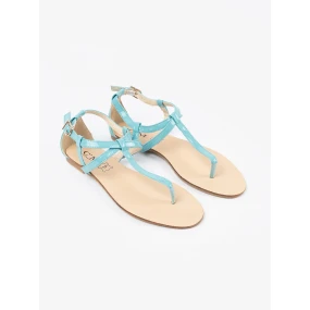 Vynikajúce dámske modré sandále bez podpätku