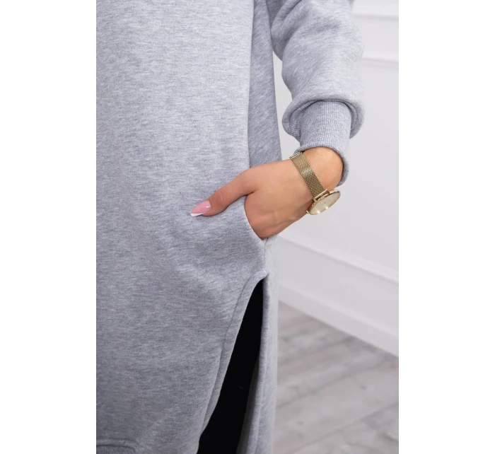 Zateplená mikina s bočnými rázporkami šedá