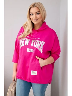 Dámská mikina Plus Size z viskózy s kapucí a model 22201083 kapsou fuchsiová - K-Fashion
