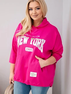 Dámska mikina Plus Size s kapucňou a klokaním vreckom fuchsiová