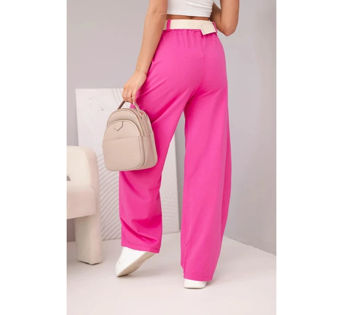 Dámské bavlněné kalhoty se širokými nohavicemi a pásem růžové