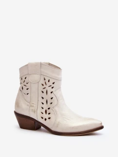 Kožené botky na nízkém podpatku se vzorem model 21646085 stříbrné - Zazoo