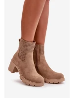 Dámské boty na podpatku se zipem eko semišové béžové model 21668056 - Boto
