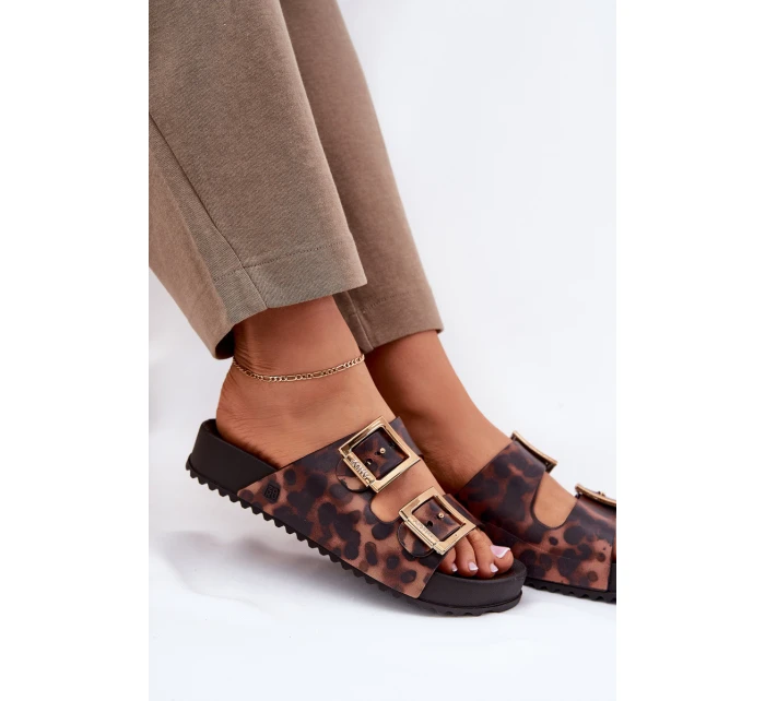 Dámské Pantofle S Přezkami Leopardí Hnědé model 21695871 - Zaxy