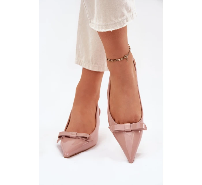Lakované Sandály Na Jehlovém Podpatku S Mašlí Nude model 21699843 - Boto Lakované Sandály Na Jehlovém Podpatku S Mašlí Nude model 21699843 - Boto