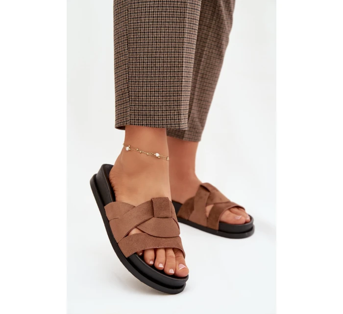 Dámské pantofle Eko semiš s pásky hnědé Marivessa