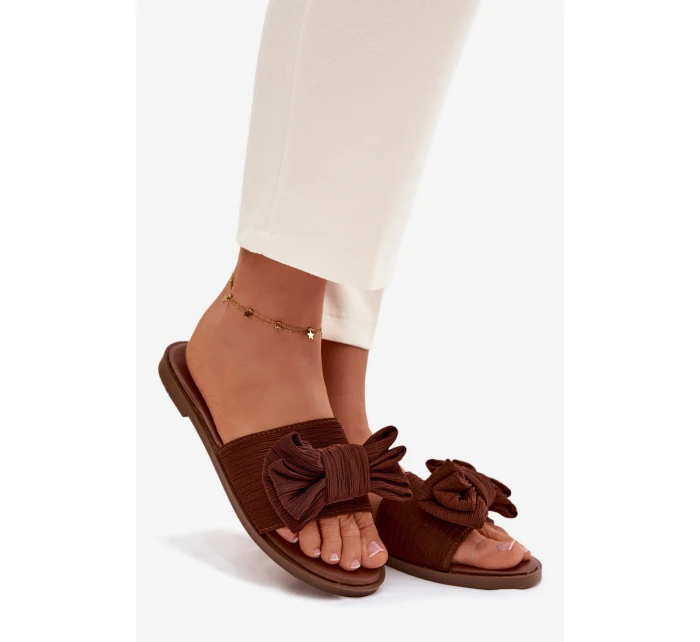 Dámské ploché sandály s mašlí Hnědé Amivelle