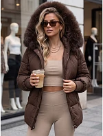 Dámska zimná prešívaná bunda s kapucňou, hnedá, FashionStreet TY6004