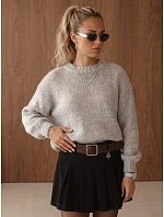 Dámský volný svetr s kulatým výstřihem, světle šedý, FashionStreet MY2589 Dámský volný svetr s kulatým výstřihem, světle šedý, FashionStreet MY2589