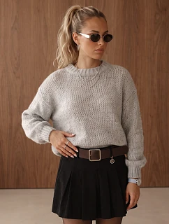 Dámsky voľný sveter s okrúhlym výstrihom, svetlosivý, FashionStreet MY2589
