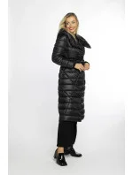 Čierny dámsky prešívaný kabát s kapucňou (AG1-J9069)